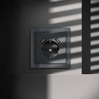 Розетка встраиваемая VOLTUM S70 с заземлением и защитными шторками, 16А, с USB, A+A, (графит)
