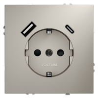 Розетка встраиваемая VOLTUM S70 с заземлением и защитными шторками, 16А, с USB, A+С, (кашемир)