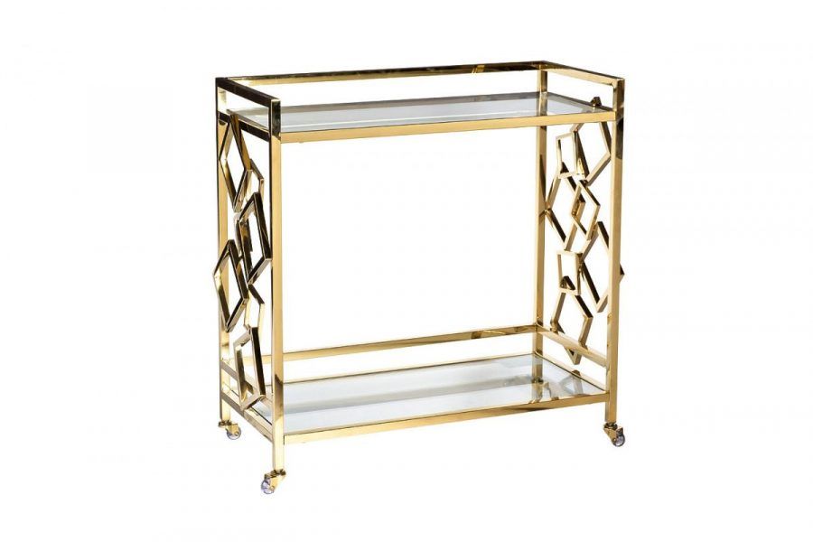 GY-CRT8164GOLD Стол-тележка сервировочн ст.прозр/золото 80*40*83