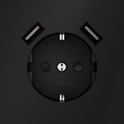 Розетка встраиваемая VOLTUM S70 с заземлением и защитными шторками, 16А, с USB, A+A, (черный матовый