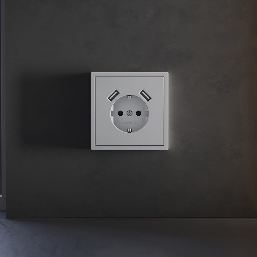 Накладка для розетки с заземлением и защитными шторками, с USB A+A, S70 (серый)