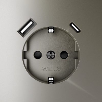 Розетка встраиваемая VOLTUM S70 с заземлением и защитными шторками, 16А, с USB, A+С, (шелк)