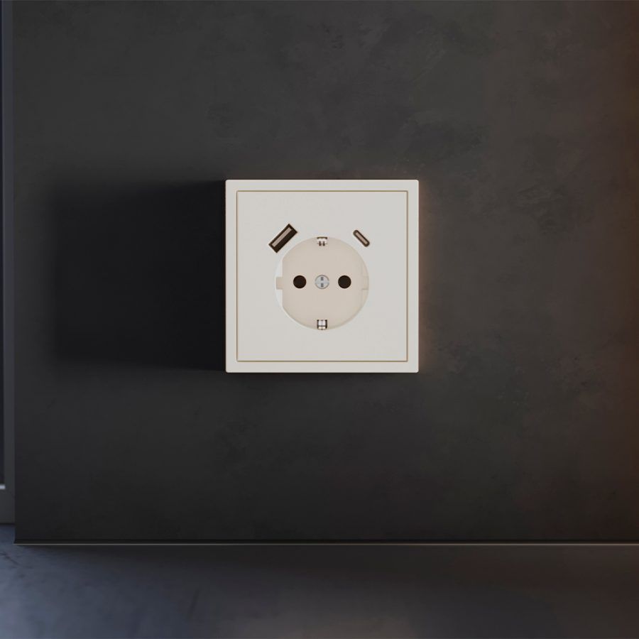 Накладка для розетки с заземлением и защитными шторками, с USB A+C, S70 (хлопок)