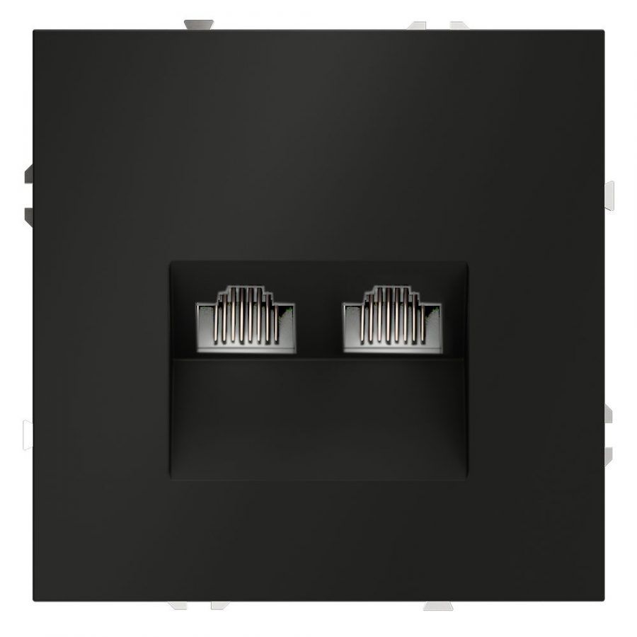 Розетка компьютерная встраиваемая VOLTUM S70 двойная RJ45+RJ45 кат.6, (черный матовый)