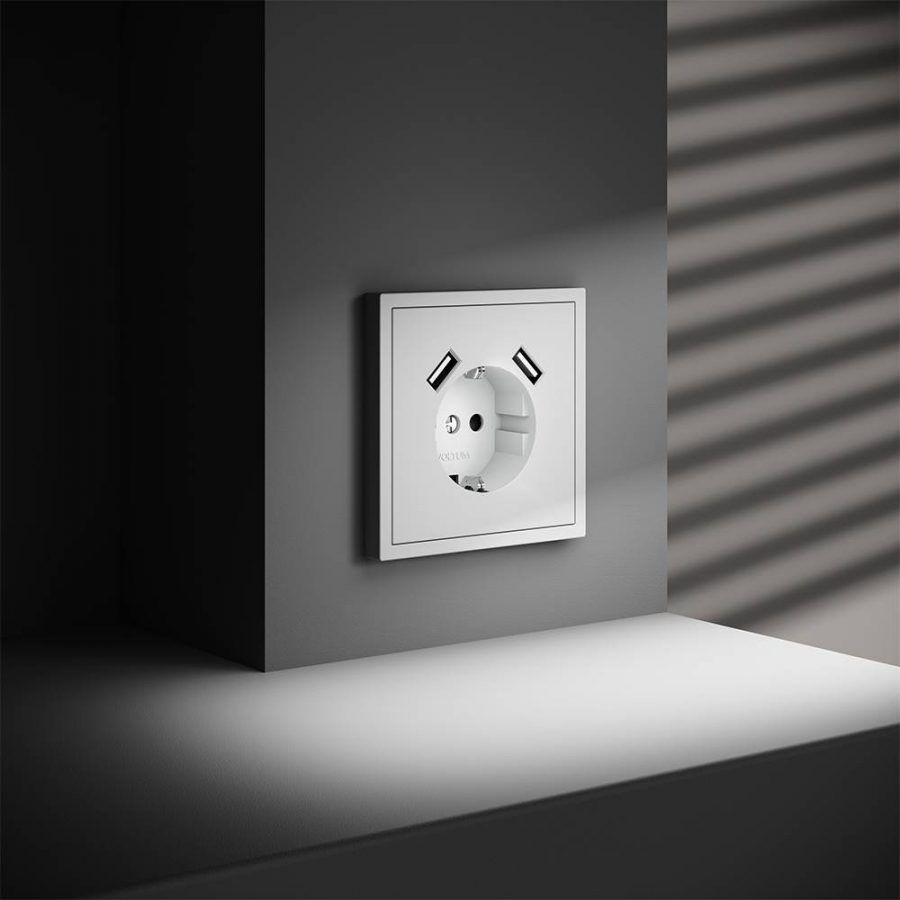 Розетка встраиваемая VOLTUM S70 с заземлением и защитными шторками, 16А, с USB, A+A, (белый матовый)