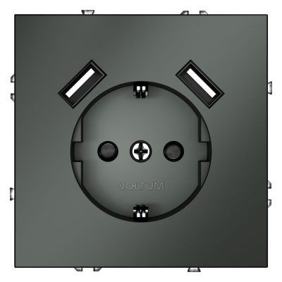 Розетка встраиваемая VOLTUM S70 с заземлением и защитными шторками, 16А, с USB, A+A, (титан)