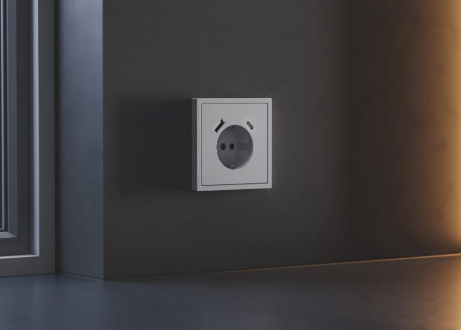 Накладка для розетки с заземлением и защитными шторками, с USB A+C, S70 (серый)
