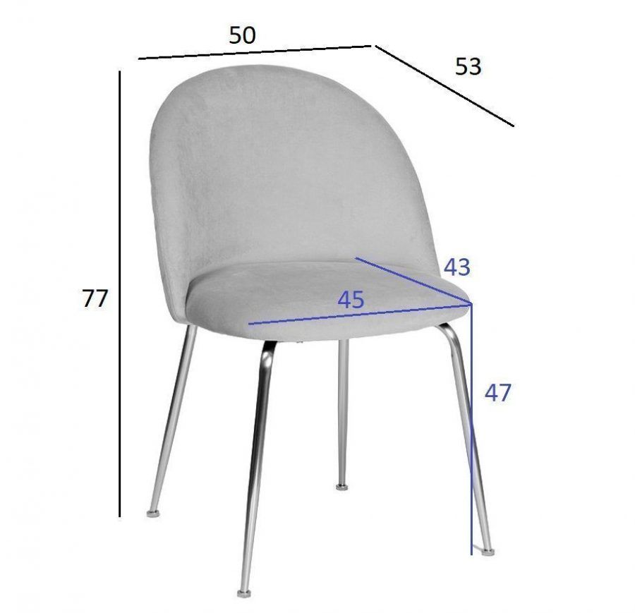 30C-301-1S GRE Стул велюр серый, хром. ножки 50*53*77см