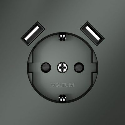 Розетка встраиваемая VOLTUM S70 с заземлением и защитными шторками, 16А, с USB, A+A, (титан)