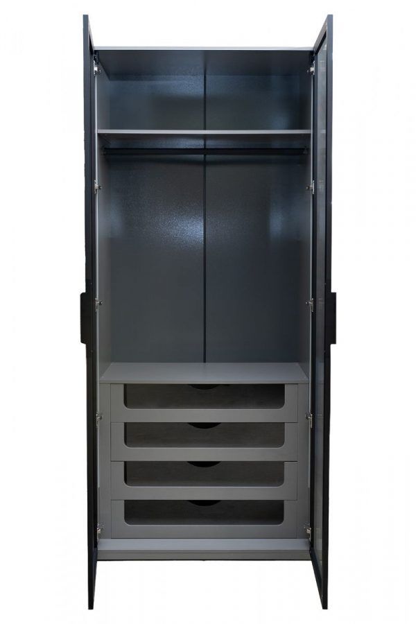 GD-10012-6-2 Шкаф Alto двухд c выдвиж ящик, цвет серый Кобальт, двер стекло(рифленое) 100*57*230.5см