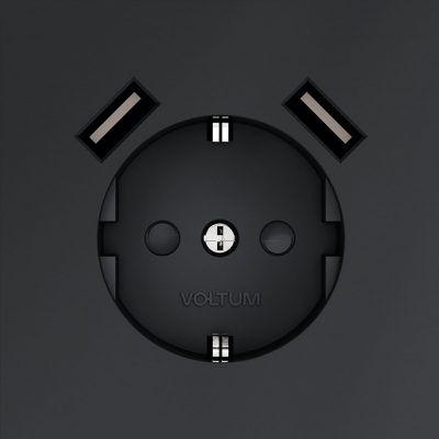 Розетка встраиваемая VOLTUM S70 с заземлением и защитными шторками, 16А, с USB, A+A, (графит)