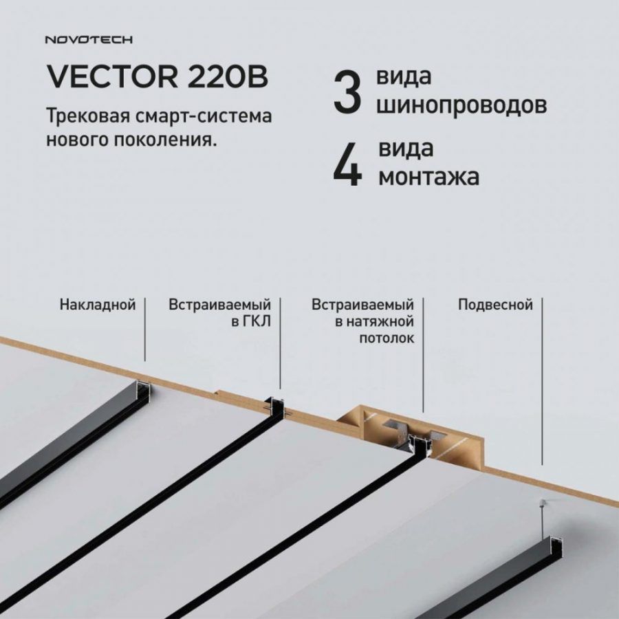 Шинопровод накладной/подвесной в комплекте заглушки 2шт Novotech Vector 135299
