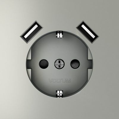 Розетка встраиваемая VOLTUM S70 с заземлением и защитными шторками, 16А, с USB, A+A, (сталь)