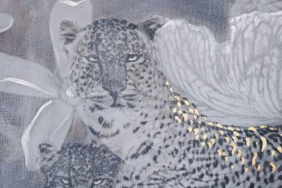 89VOR-AFRICA LEOPARD  Холст "Африка леопард" 100*100 см, багет золото, зол.поталь
