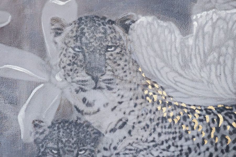 89VOR-AFRICA LEOPARD  Холст "Африка леопард" 100*100 см, багет золото, зол.поталь