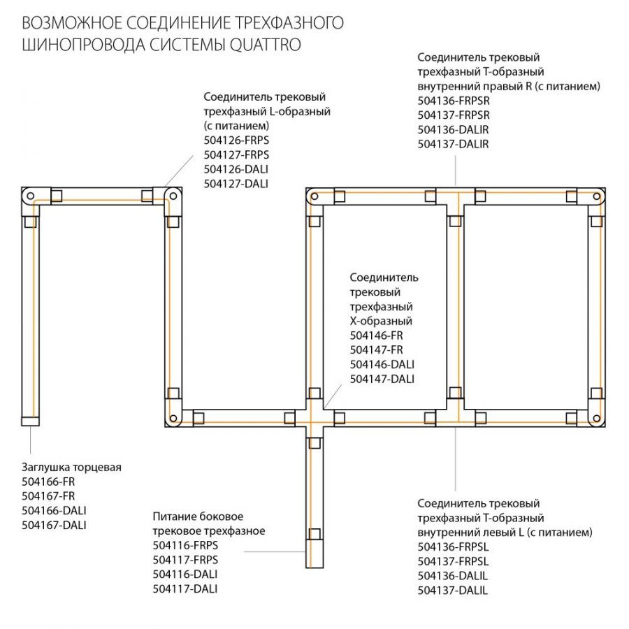 Шинопровод шестиконтактный встраиваемый 3-фазн Quattro/DALI/ Lightstar 503035-R-DALI