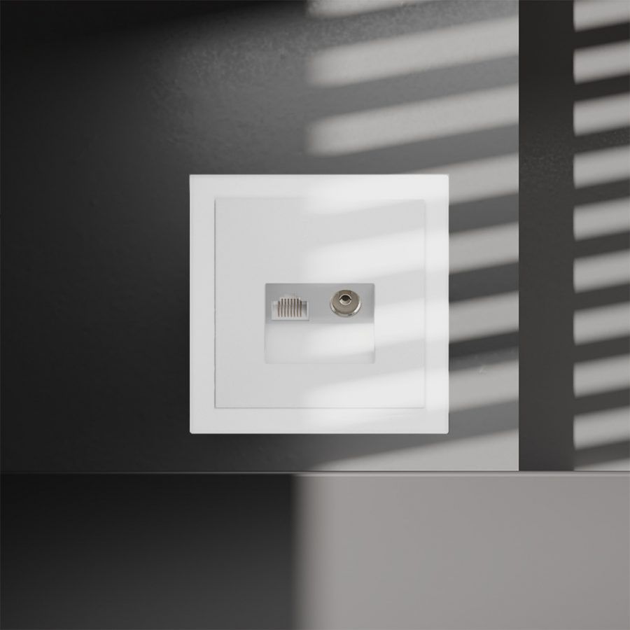 Розетка телевизионная встраиваемая VOLTUM S70 TV+RJ45 кат. 6, (белый матовый)