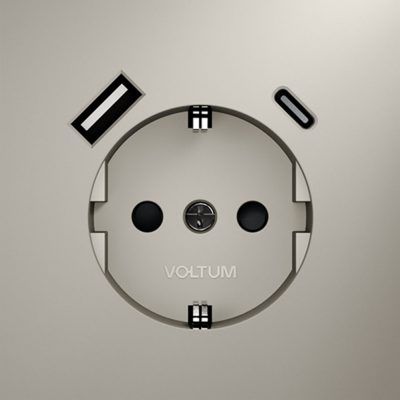 Розетка встраиваемая VOLTUM S70 с заземлением и защитными шторками, 16А, с USB, A+С, (кашемир)