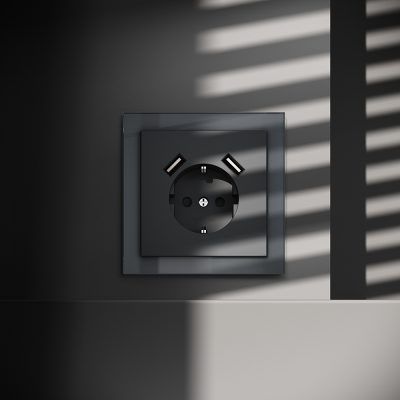 Накладка для розетки с заземлением и защитными шторками, с USB A+A, S70 (графит)