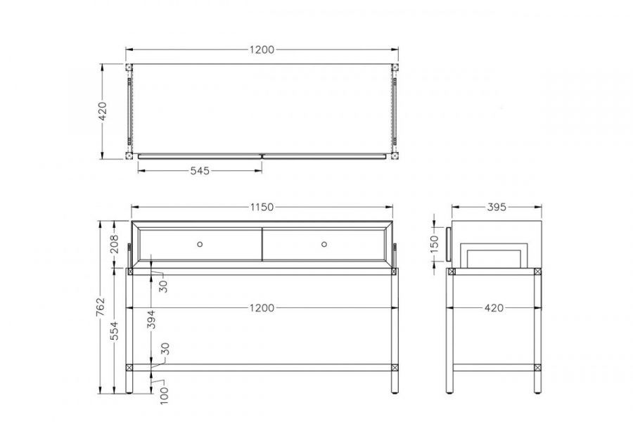 KFG210 Консоль 2 ящика зеркало бронза/золото 120*42*76 см