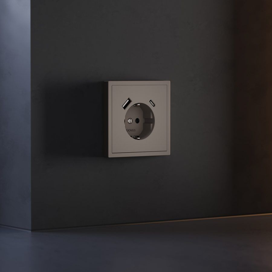 Накладка для розетки с заземлением и защитными шторками, с USB A+C, S70 (капучино)