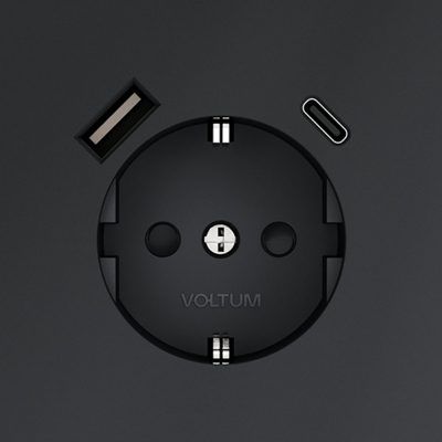 Розетка встраиваемая VOLTUM S70 с заземлением и защитными шторками, 16А, с USB, A+С, (графит)