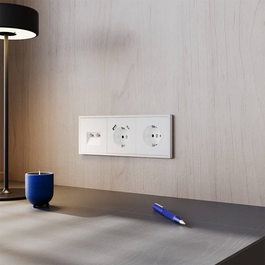Розетка компьютерная встраиваемая VOLTUM S70 двойная RJ45+RJ45 кат.6, (белый матовый)