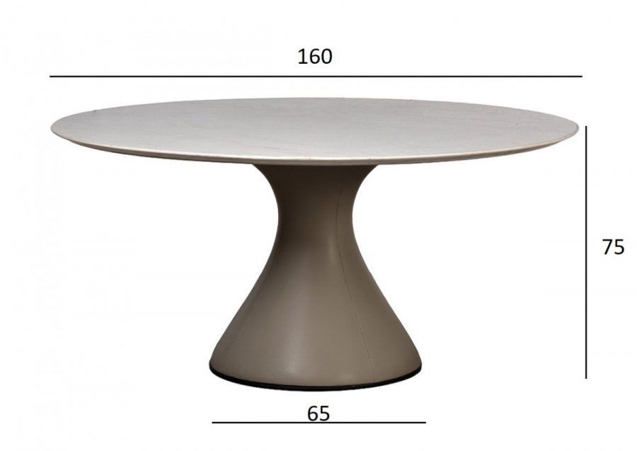 160KD-60090 Стол обеденный, мрамор Волакас (Volakas), экокожа бежевая d160*75см