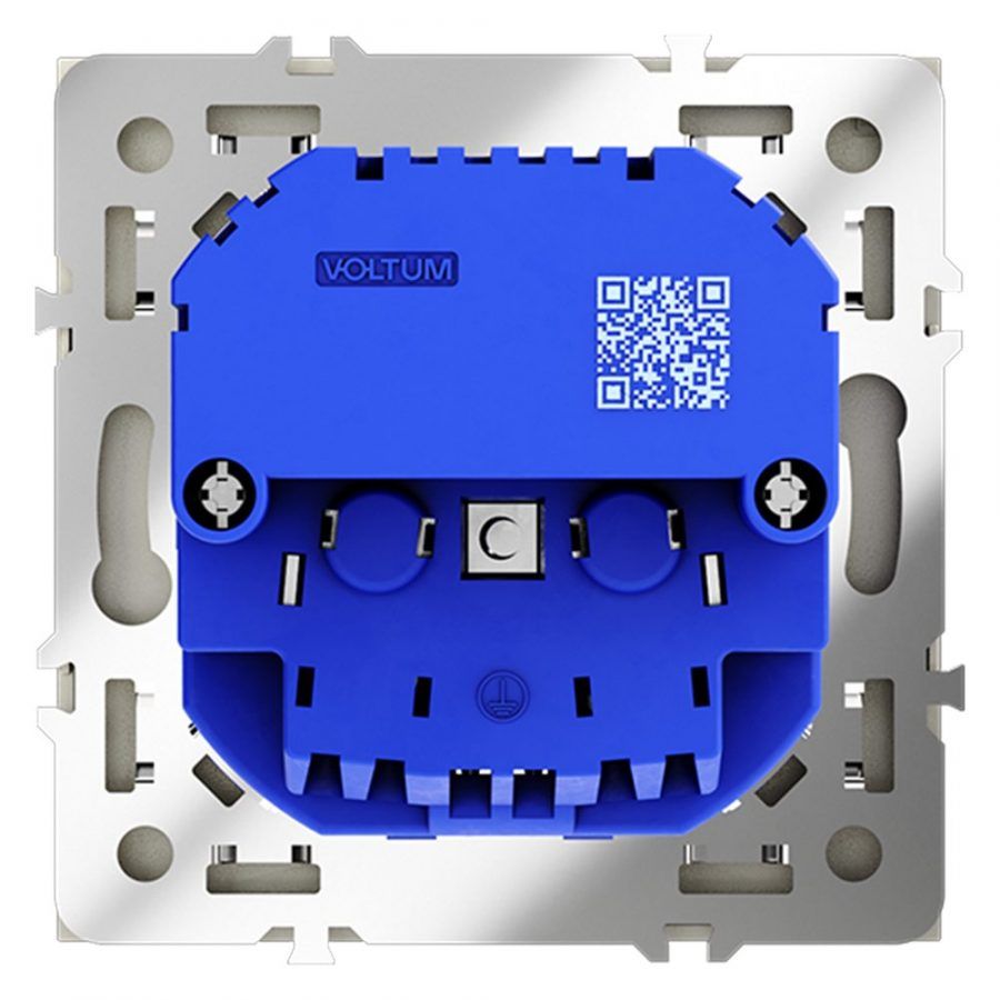 Розетка встраиваемая VOLTUM S70 с заземлением и защитными шторками, 16А, с USB, A+A, (сталь)
