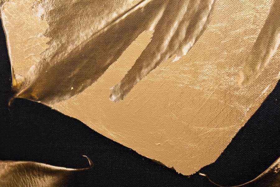 89VOR-MONSTERA GOLDEN-2 Холст "Золотые листья монстеры-2" 100х70 см, багет( латунь),поталь